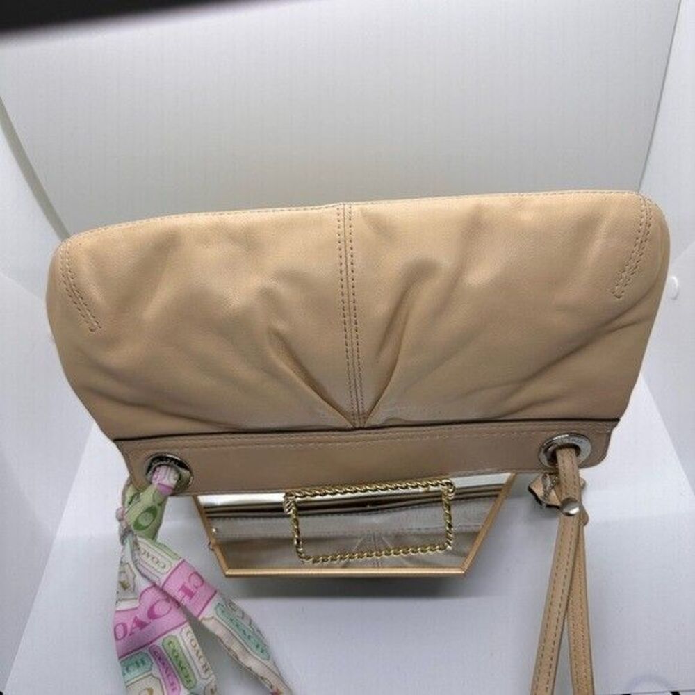 Coach Tan Kyra Leather wristlet with Pink & Green Scarf and Removable strap - Picture 5 of 8